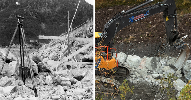 Building a dam rock barrier then and now